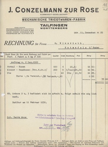 Rechnung tailfingen conzelmann - tailfingen,