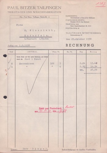 Rechnung bitzer tailfingen - rechnung,