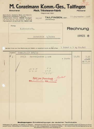 Rechnung conzelmann tailfingen - rechnung,