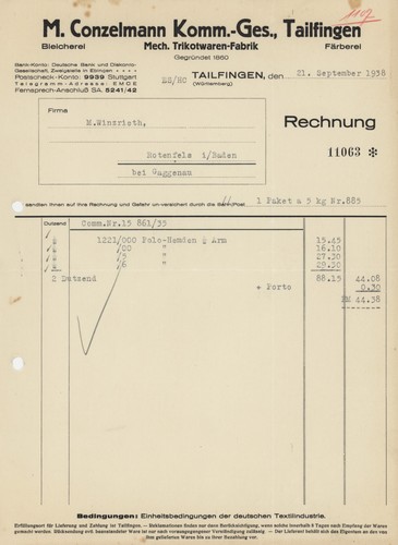Rechnung conzelmann tailfingen - rechnung,