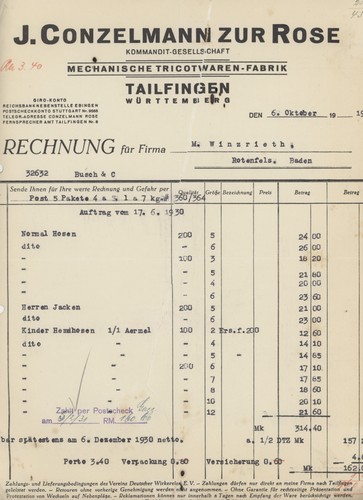 Rechnung tailfingen conzelmann - tailfingen,