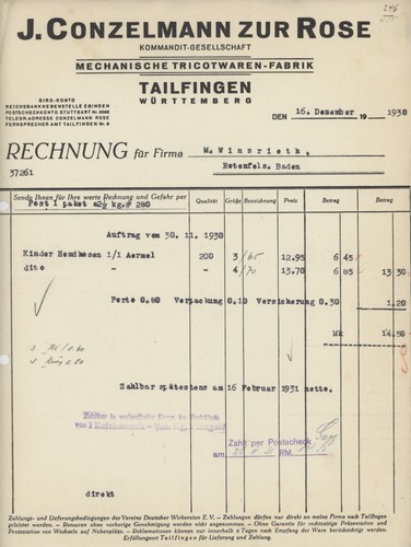 Rechnung tailfingen conzelmann - tailfingen,