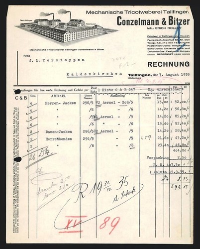 Rechnung tailfingen 1935 - rechnung,